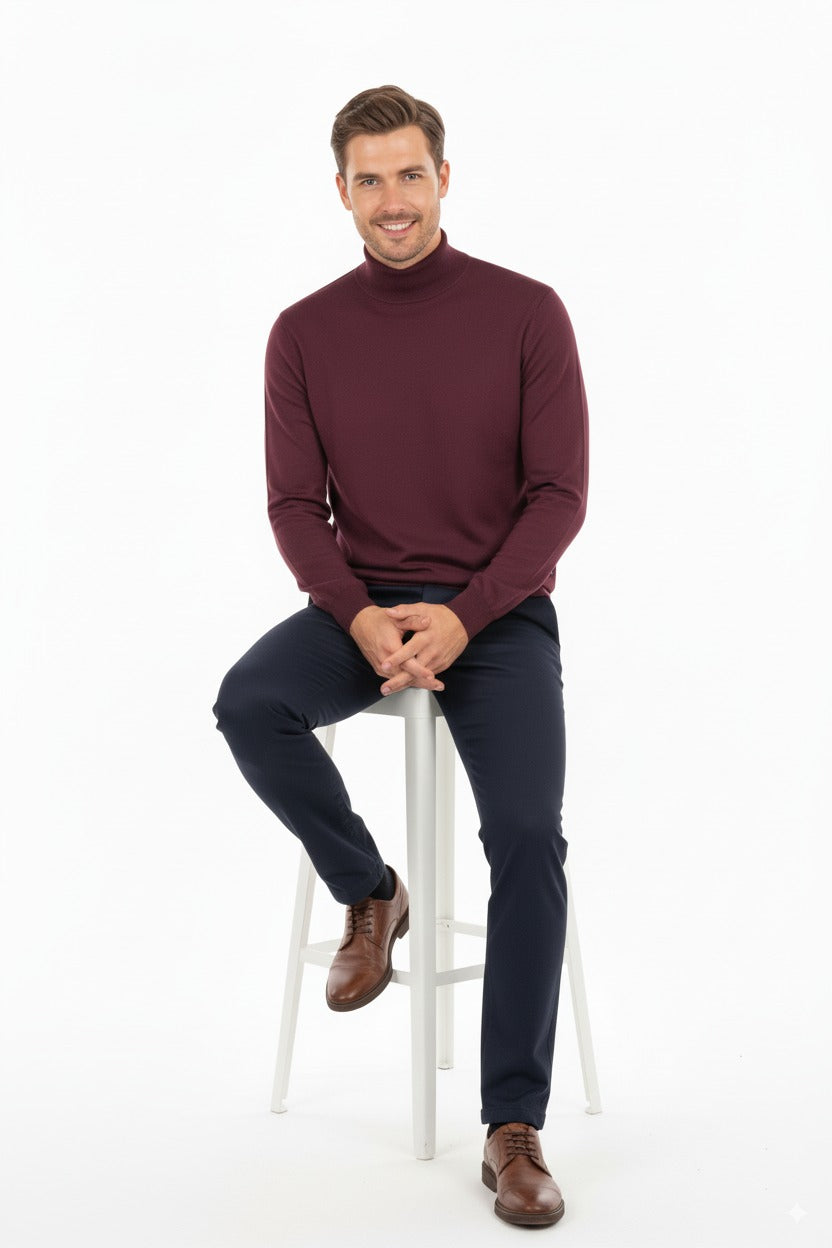 Erkek Uzun Kollu Yarım Balıkçı Yaka Klasik Model Rahat Kesim Tam Kalıp Yünlü Dokuma Kazak