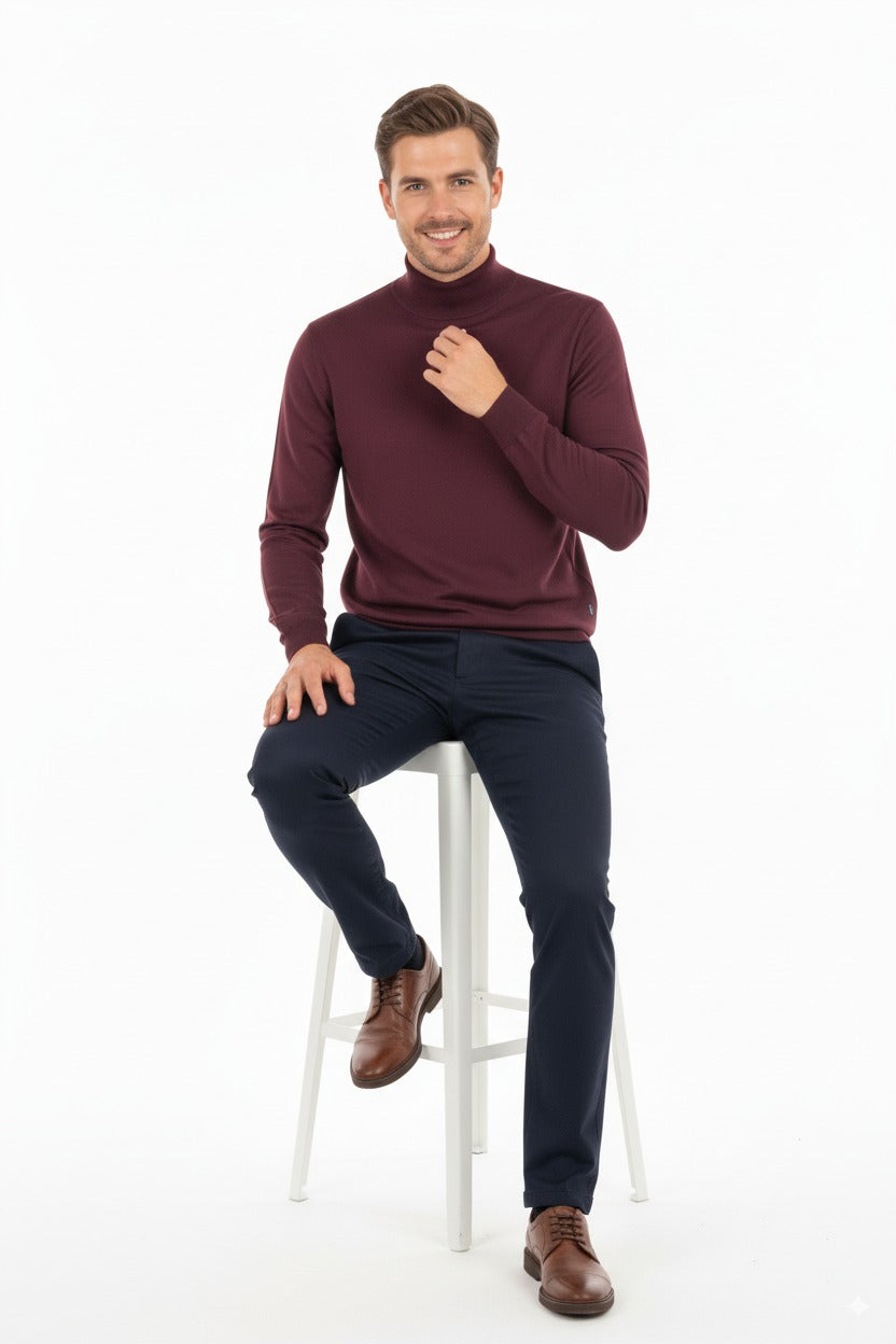 Erkek Uzun Kollu Yarım Balıkçı Yaka Klasik Model Rahat Kesim Tam Kalıp Yünlü Dokuma Kazak