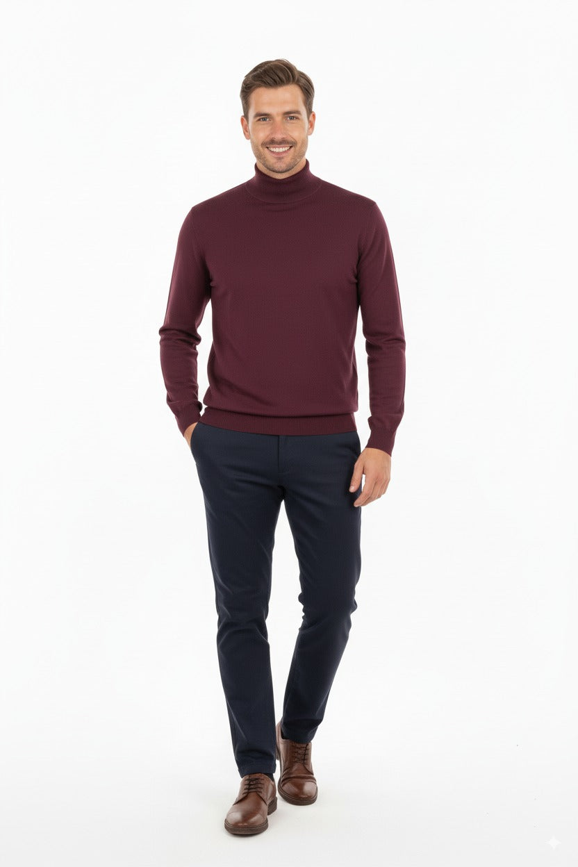 Erkek Uzun Kollu Yarım Balıkçı Yaka Klasik Model Rahat Kesim Tam Kalıp Yünlü Dokuma Kazak