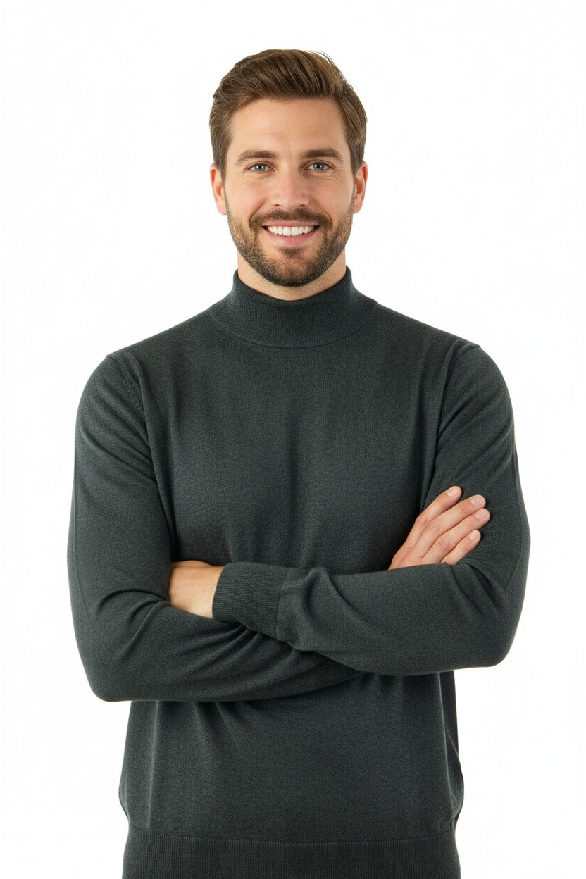 Erkek Uzun Kollu Yarım Balıkçı Yaka Klasik Model Rahat Kesim Tam Kalıp Yünlü Dokuma Kazak