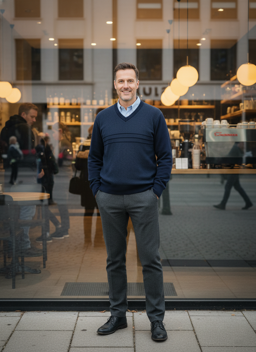 Oppland Erkek Kışlık Kazak Rahat Kesim Triko Dokuma V Yaka Desenli Klasik ve Şık