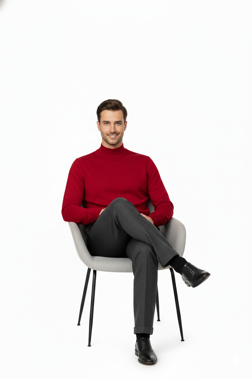 Erkek Kışlık Yarım Balıkçı Yaka Kazak Pamuklu Marina Örme Uzun Kollu Düz Renk Rahat Kesim