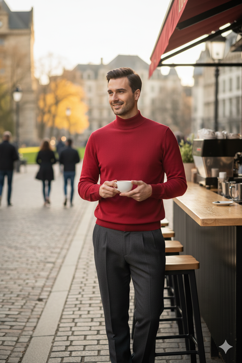 Erkek Kışlık Yarım Balıkçı Yaka Kazak Pamuklu Marina Örme Uzun Kollu Düz Renk Rahat Kesim