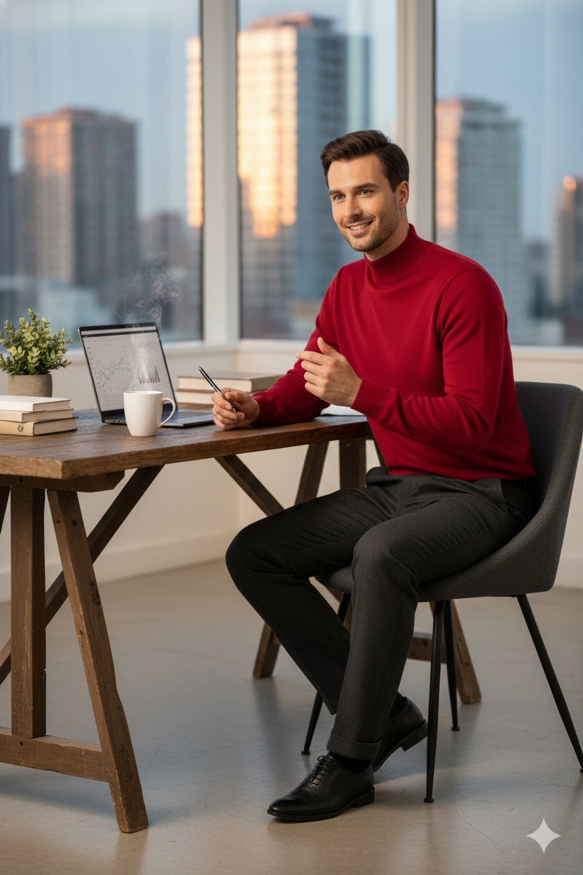 Erkek Kışlık Yarım Balıkçı Yaka Kazak Pamuklu Marina Örme Uzun Kollu Düz Renk Rahat Kesim