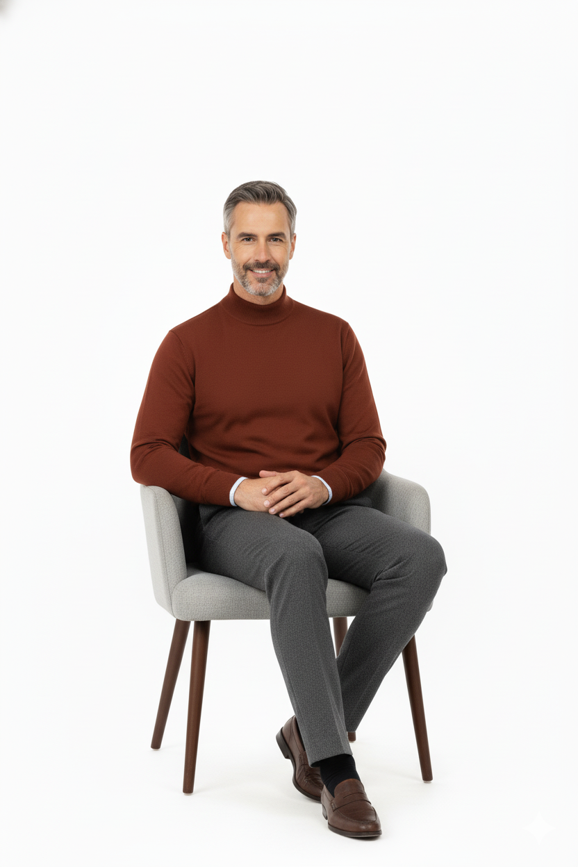 Erkek Kışlık Doğal Pamuklu Triko ince Örme Yarım Balıkçı Yaka Şık Kazak Rahat Klasik Model