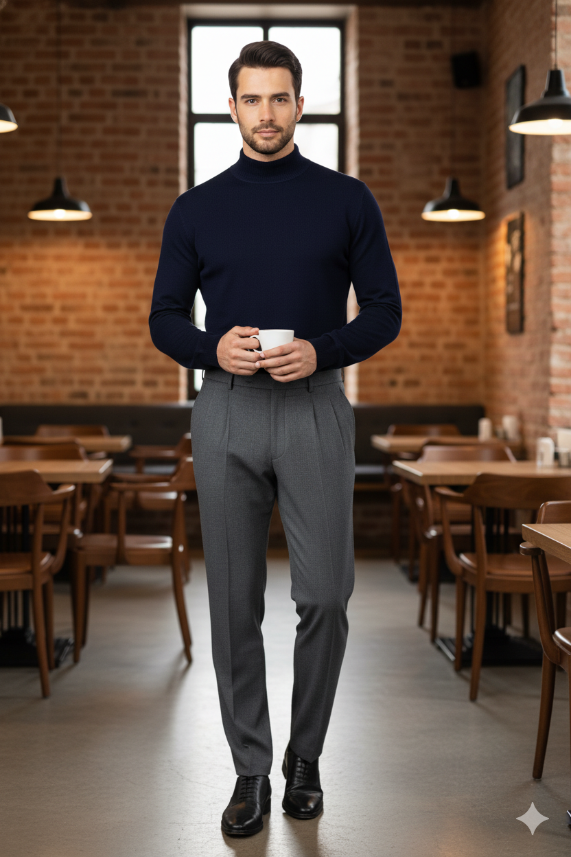 Erkek Kışlık Yarım Balıkçı Yaka Kazak Pamuklu Marina Örme Uzun Kollu Düz Renk Rahat Kesim