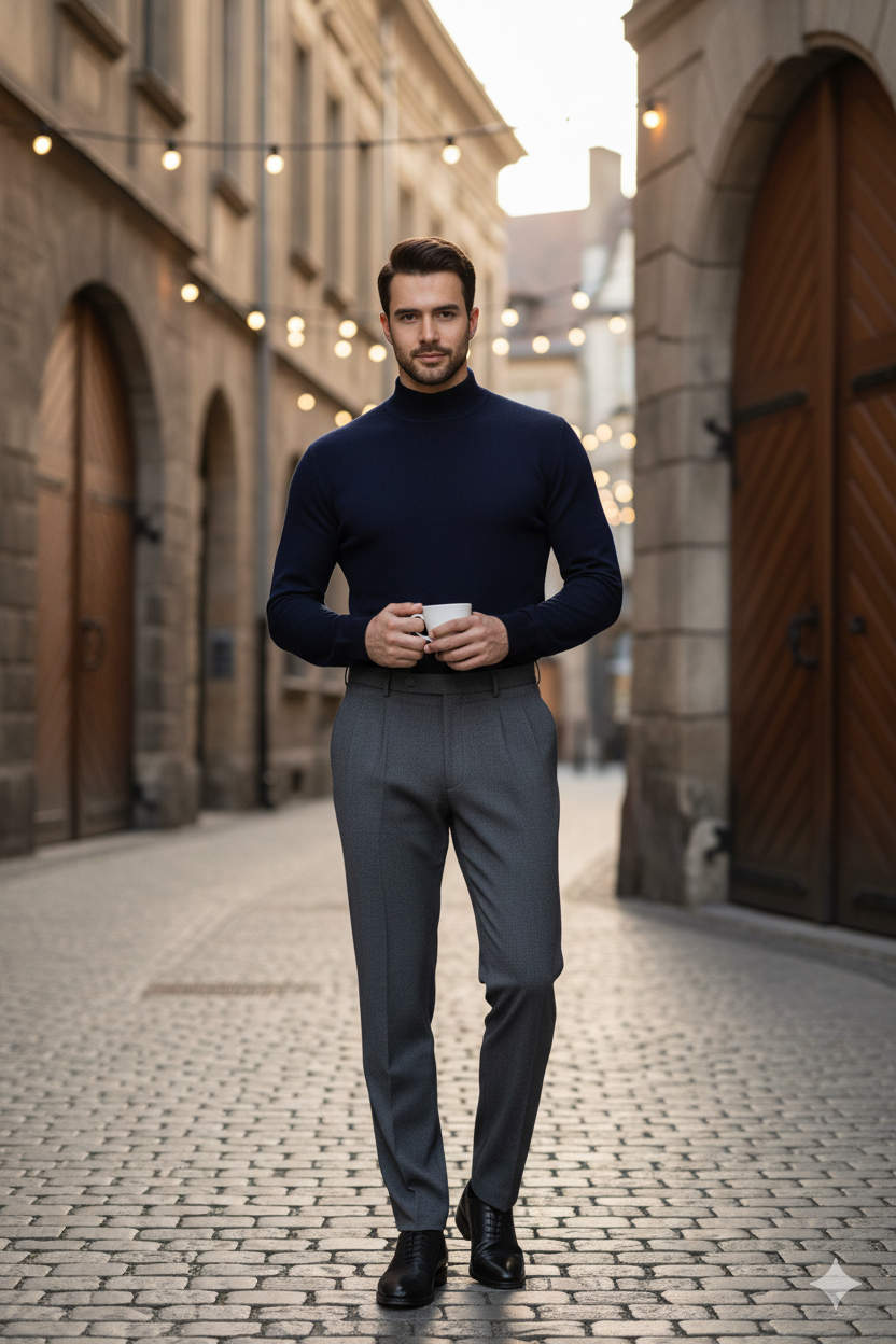 Erkek Kışlık Yarım Balıkçı Yaka Kazak Pamuklu Marina Örme Uzun Kollu Düz Renk Rahat Kesim