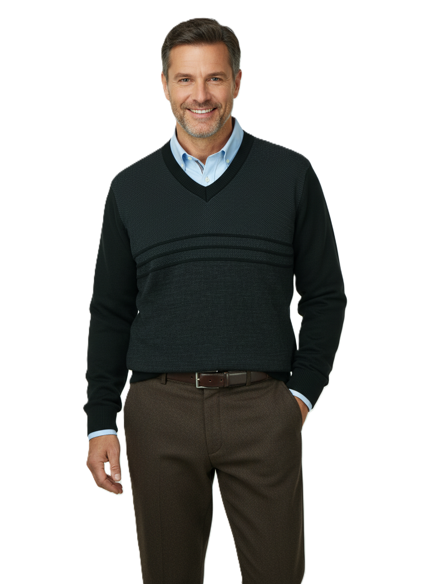 Oppland Erkek Kışlık Kazak Rahat Kesim Triko Dokuma V Yaka Desenli Klasik ve Şık