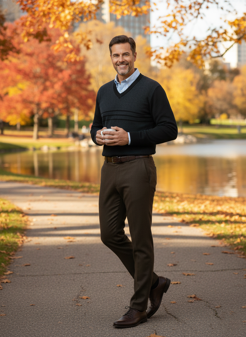 Oppland Erkek Kışlık Kazak Rahat Kesim Triko Dokuma V Yaka Desenli Klasik ve Şık