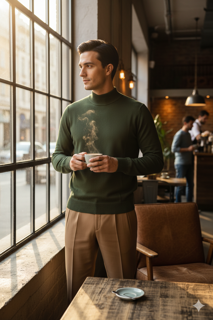 Erkek Kışlık Yarım Balıkçı Yaka Kazak Pamuklu Marina Örme Uzun Kollu Düz Renk Rahat Kesim