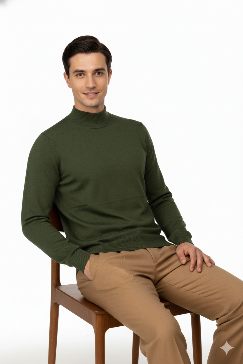 Erkek Kışlık Yarım Balıkçı Yaka Kazak Pamuklu Marina Örme Uzun Kollu Düz Renk Rahat Kesim