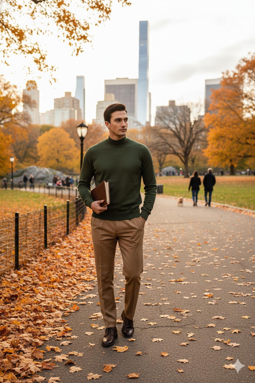Erkek Kışlık Yarım Balıkçı Yaka Kazak Pamuklu Marina Örme Uzun Kollu Düz Renk Rahat Kesim