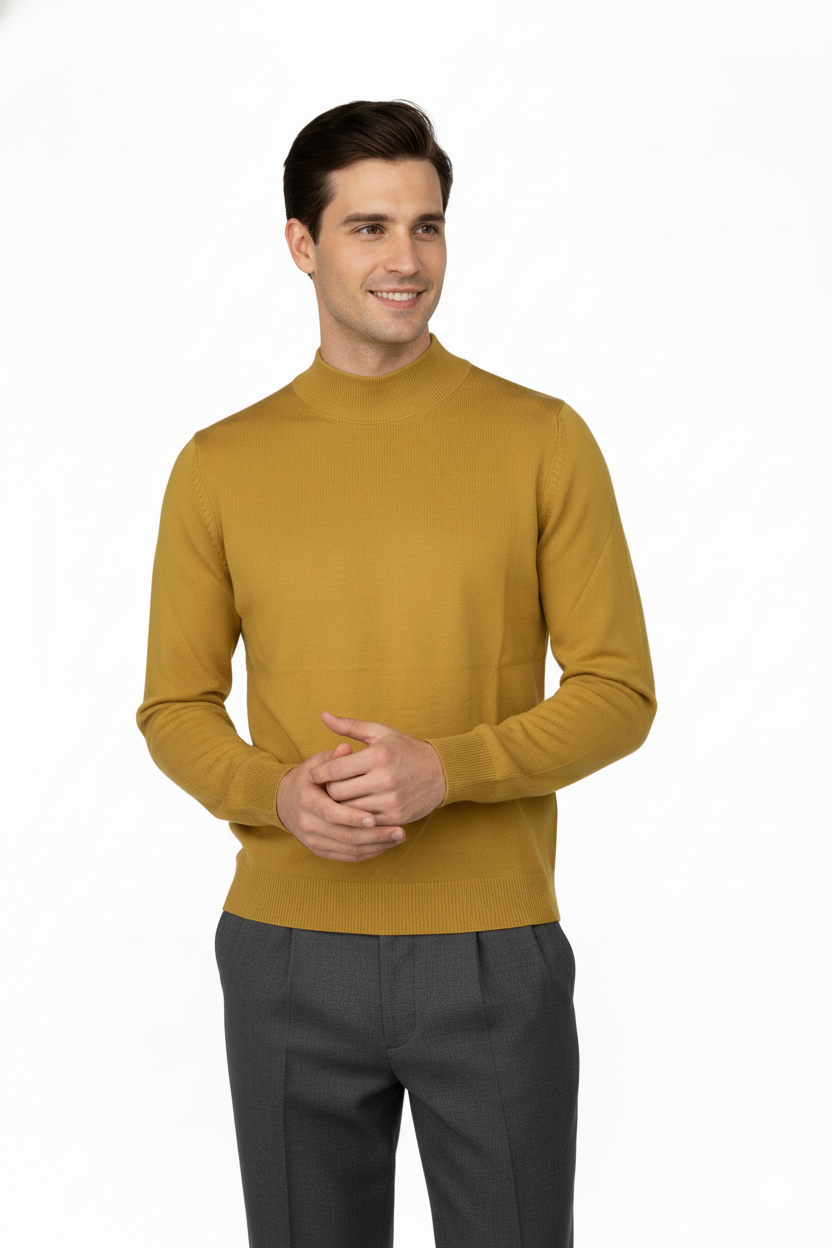 Erkek Kışlık Yarım Balıkçı Yaka Kazak Pamuklu Marina Örme Uzun Kollu Düz Renk Rahat Kesim