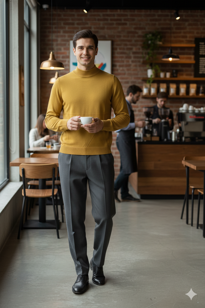 Erkek Kışlık Yarım Balıkçı Yaka Kazak Pamuklu Marina Örme Uzun Kollu Düz Renk Rahat Kesim