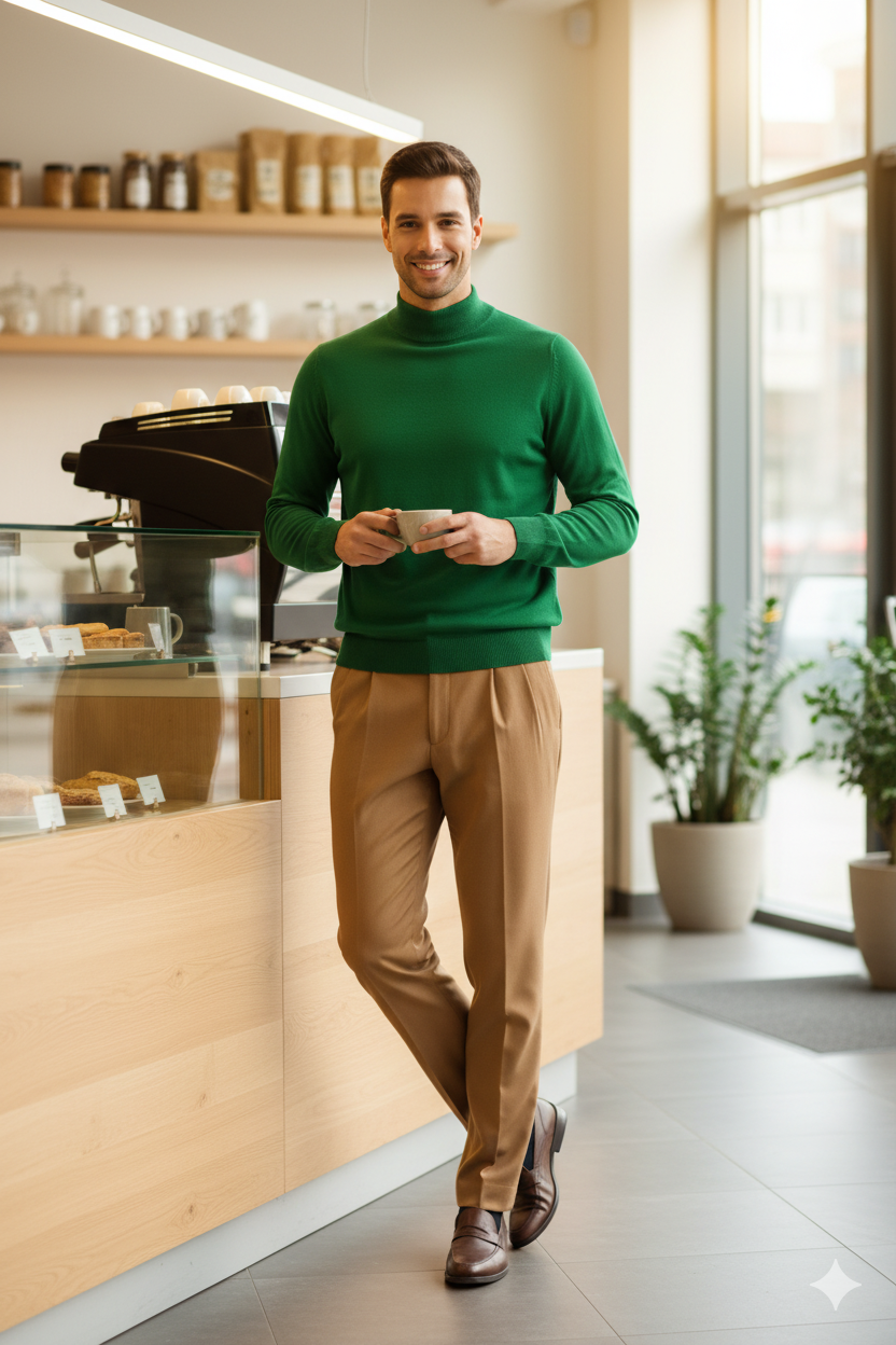 Erkek Kışlık Yarım Balıkçı Yaka Kazak Pamuklu Marina Örme Uzun Kollu Düz Renk Rahat Kesim