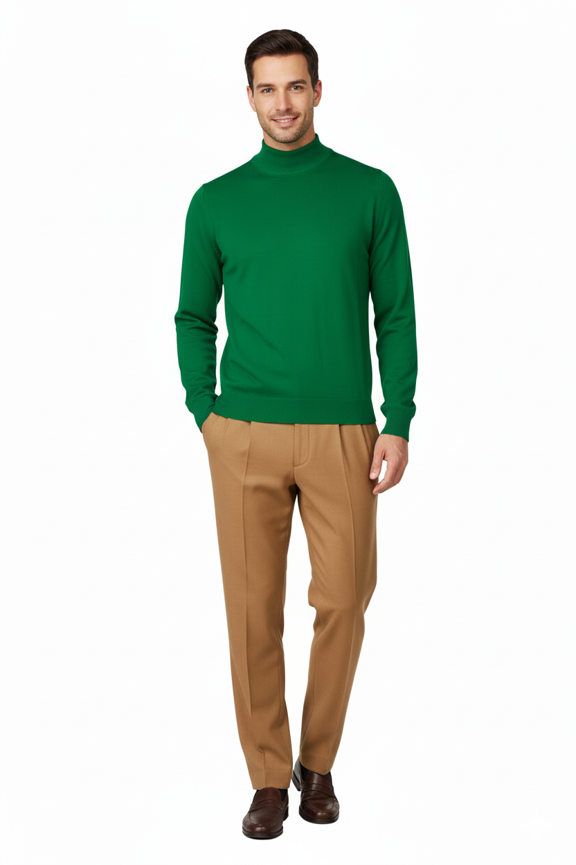 Erkek Kışlık Yarım Balıkçı Yaka Kazak Pamuklu Marina Örme Uzun Kollu Düz Renk Rahat Kesim