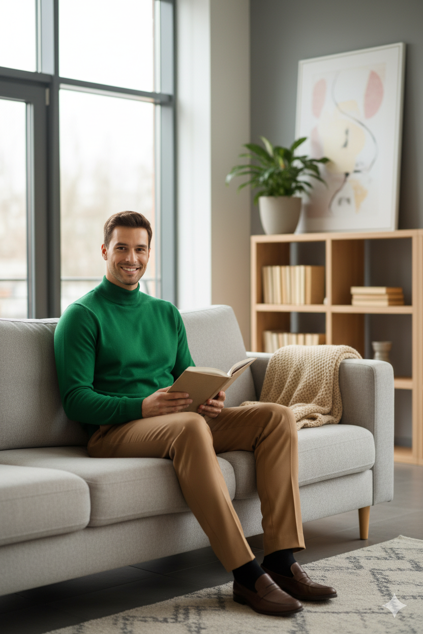 Erkek Kışlık Yarım Balıkçı Yaka Kazak Pamuklu Marina Örme Uzun Kollu Düz Renk Rahat Kesim