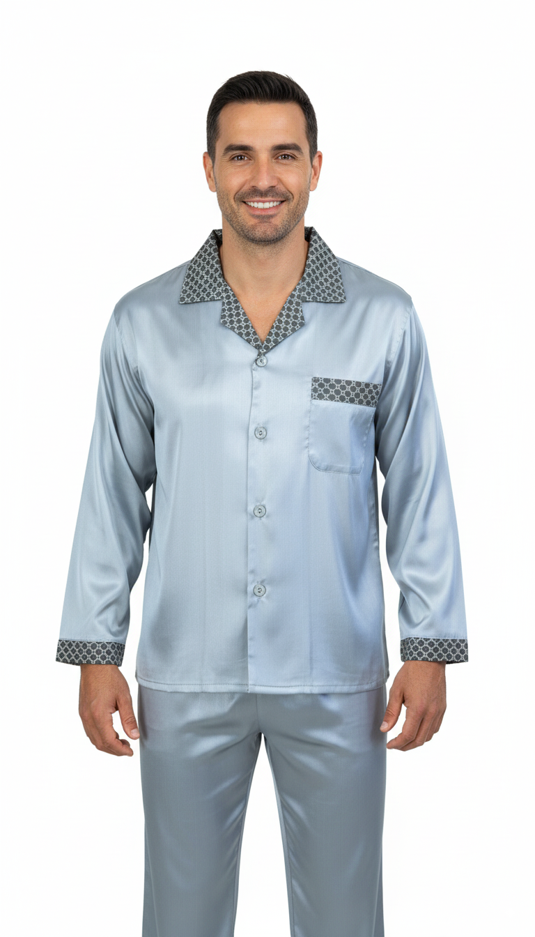 Oppland Erkek Pijama Takımı Saten Kumaş Klasik Model Cepli Rahat Tam Kalıp OPEPT26PIEROMOD93