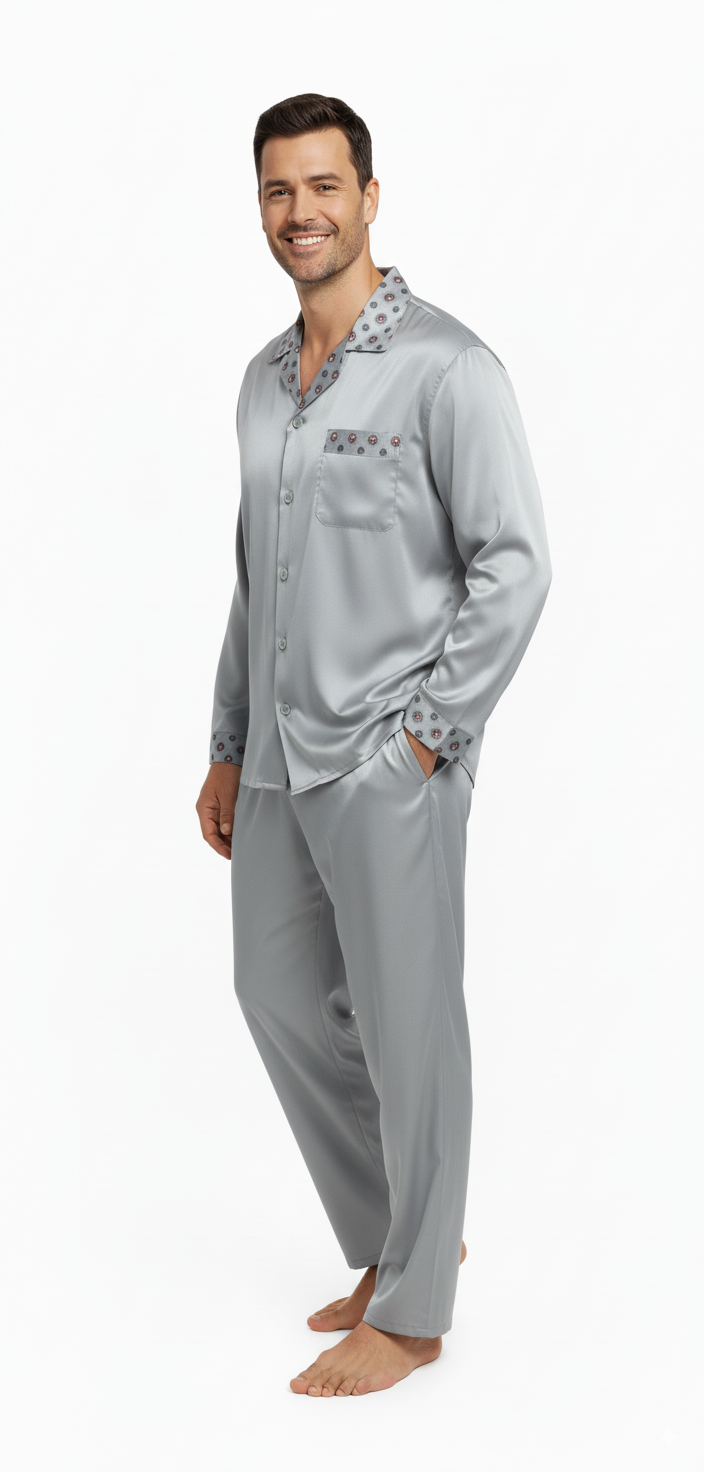 Oppland Erkek Pijama Takımı Saten Kumaş Klasik Model Cepli Rahat Tam Kalıp OPEPT26PIEROMOD93