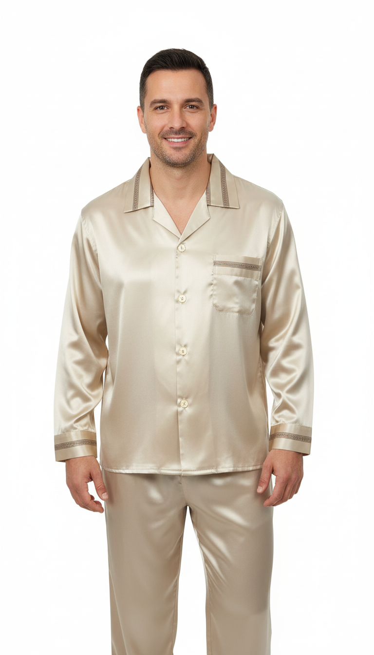 Oppland Erkek Pijama Takımı Saten Kumaş Klasik Model Cepli Rahat Tam Kalıp OPEPT26PIEROMOD93