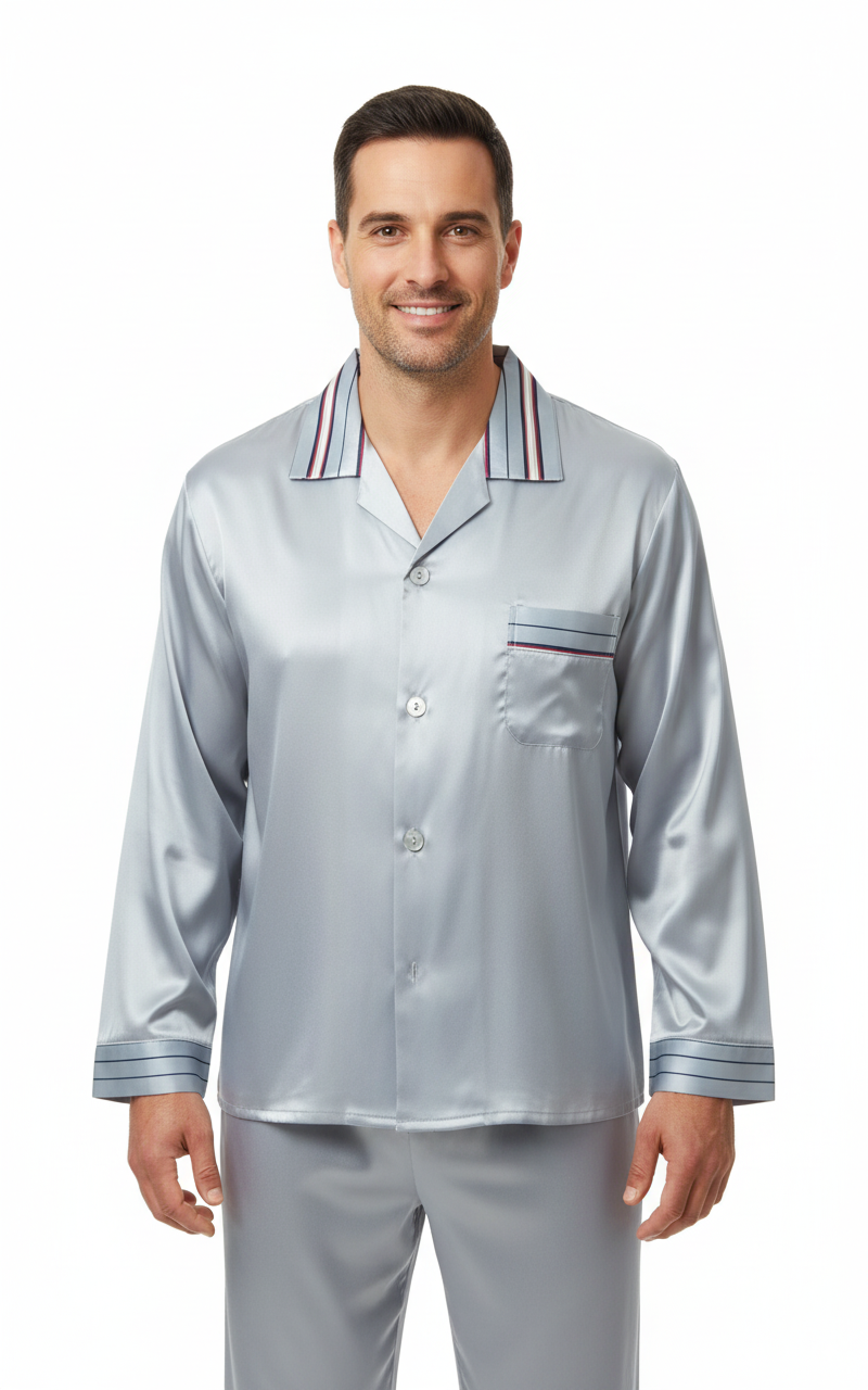 Oppland Erkek Pijama Takımı Saten Kumaş Klasik Model Cepli Rahat Tam Kalıp OPEPT26PIEROMOD93