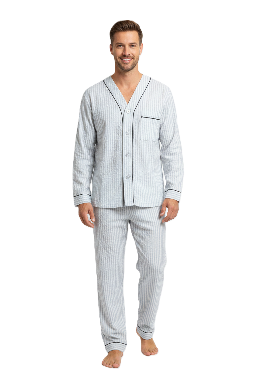 Oppland Erkek Pijama Takımı %100 İpek Kumaş Klasik Model Cepli Rahat Tam Kalıp