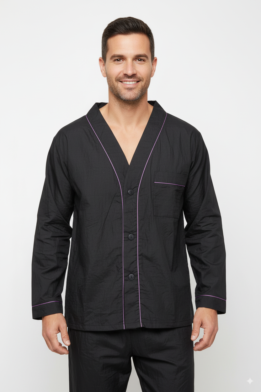 Oppland Erkek Pijama Takımı %100 İpek Kumaş Klasik Model Cepli Rahat Tam Kalıp