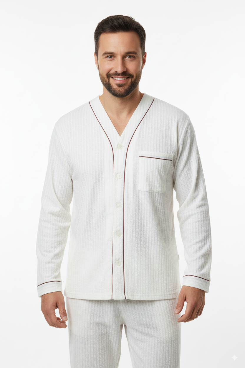 Oppland Erkek Pijama Takımı %100 İpek Kumaş Klasik Model Cepli Rahat Tam Kalıp