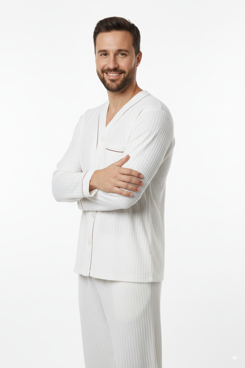 Oppland Erkek Pijama Takımı %100 İpek Kumaş Klasik Model Cepli Rahat Tam Kalıp