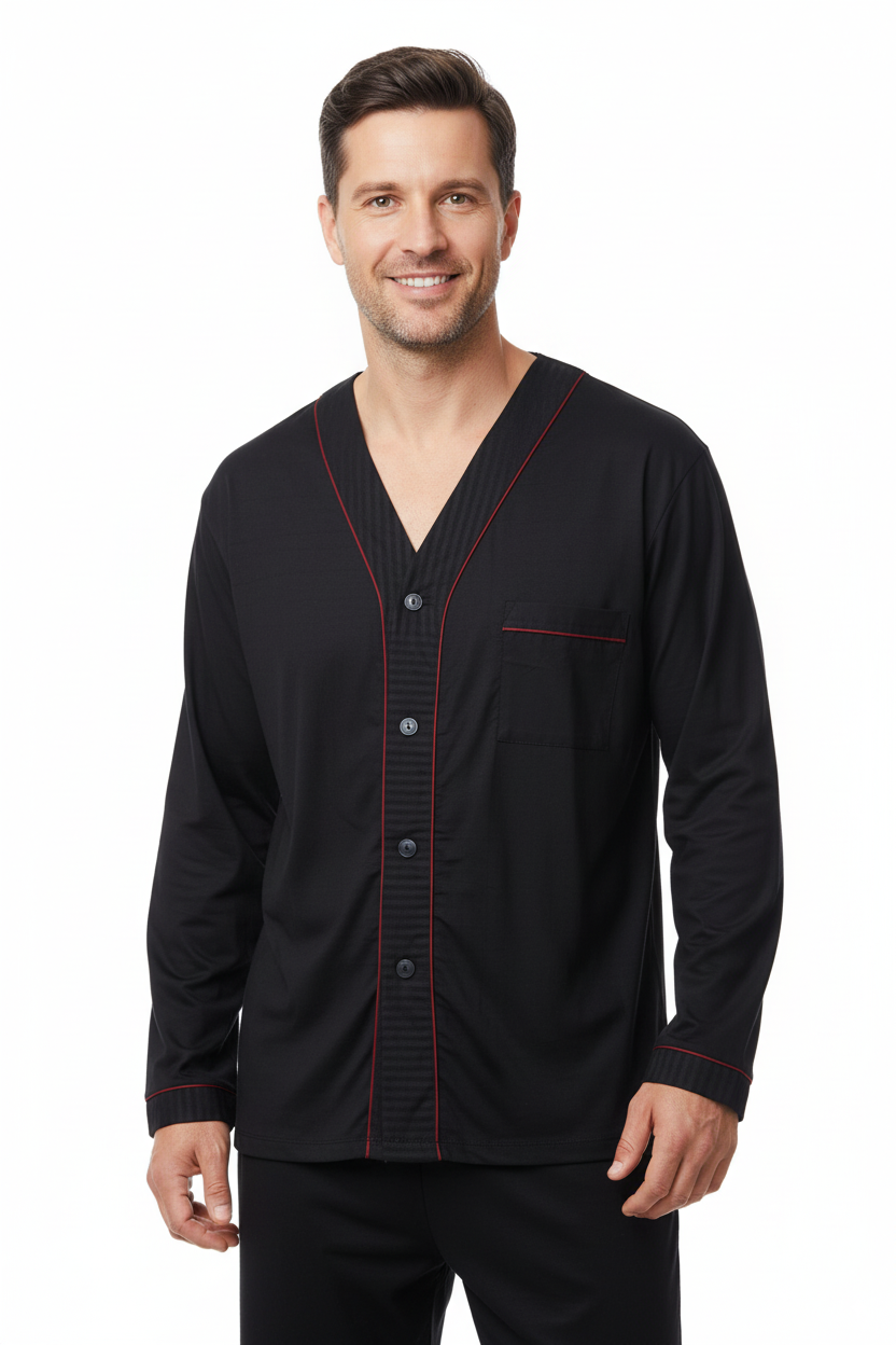 Oppland Erkek Pijama Takımı %100 İpek Kumaş Klasik Model Cepli Rahat Tam Kalıp