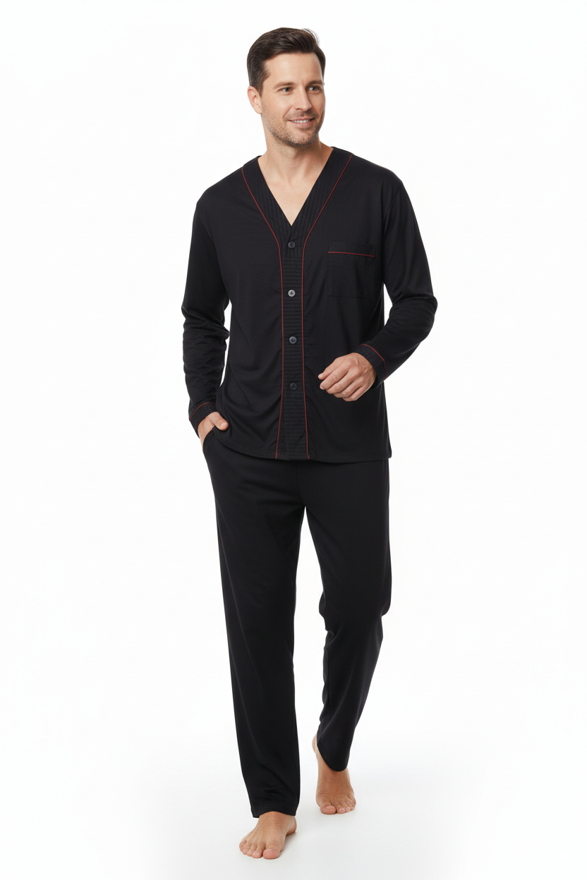 Oppland Erkek Pijama Takımı %100 İpek Kumaş Klasik Model Cepli Rahat Tam Kalıp