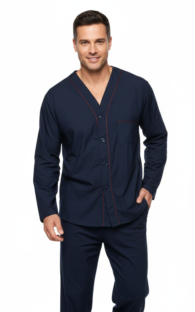 Oppland Erkek Pijama Takımı %100 İpek Kumaş Klasik Model Cepli Rahat Tam Kalıp