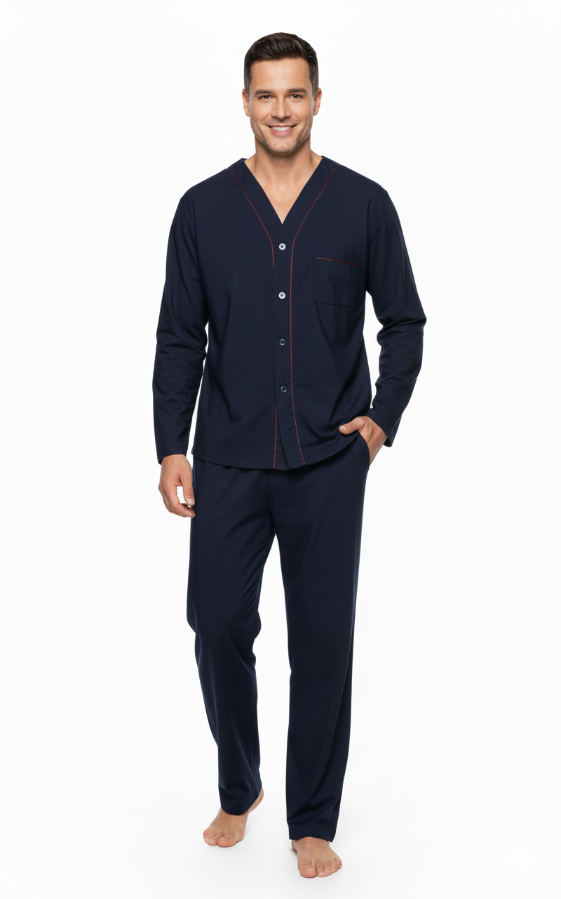 Oppland Erkek Pijama Takımı %100 İpek Kumaş Klasik Model Cepli Rahat Tam Kalıp