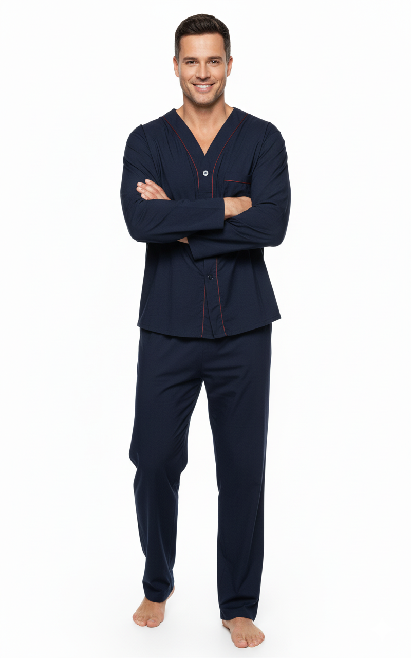 Oppland Erkek Pijama Takımı %100 İpek Kumaş Klasik Model Cepli Rahat Tam Kalıp