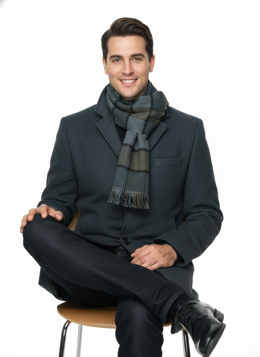 Oppland Erkek Kışlık Atkı Çizgili Pamuklu Örme Püsküllü Yumuşak Dokulu Şık Ve Jakarlı Model