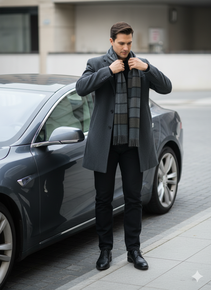 Oppland Erkek Kışlık Atkı Çizgili Pamuklu Örme Püsküllü Yumuşak Dokulu Şık Ve Jakarlı Model