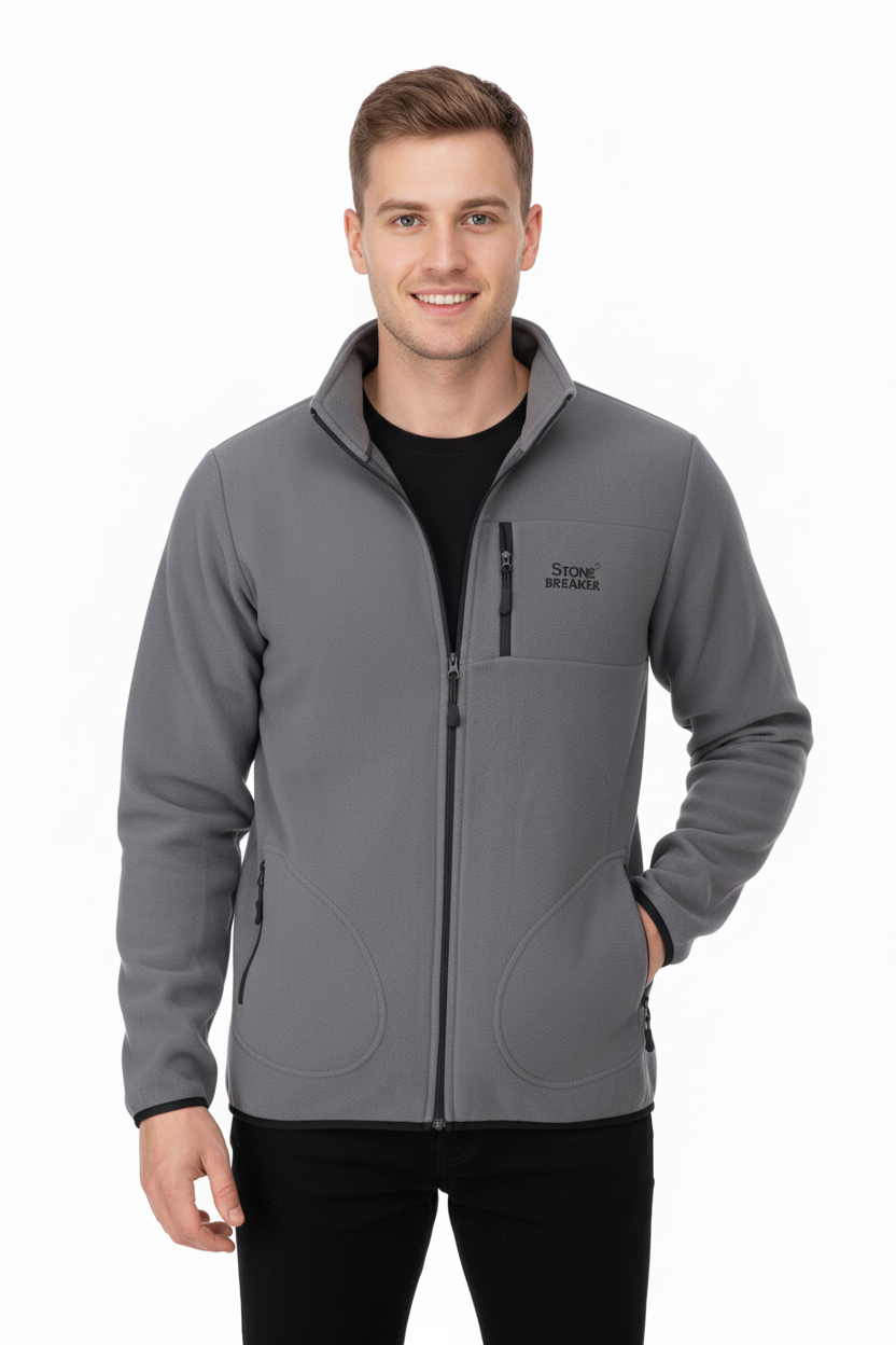 Erkek Kışlık Polar Sweatshirt Hırka Önü Ve Cepleri Fermuarlı Hakim Yaka TamKalıp Antipilling