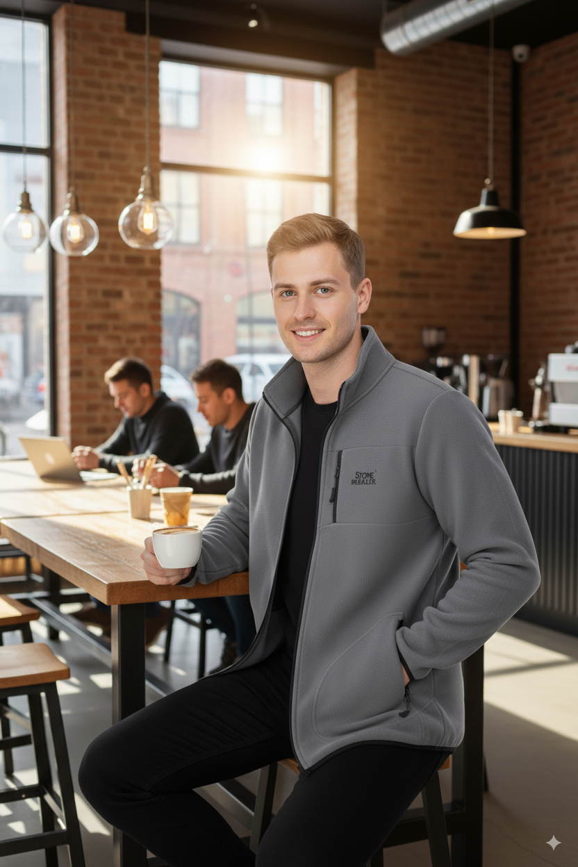 Erkek Kışlık Polar Sweatshirt Hırka Önü Ve Cepleri Fermuarlı Hakim Yaka TamKalıp Antipilling