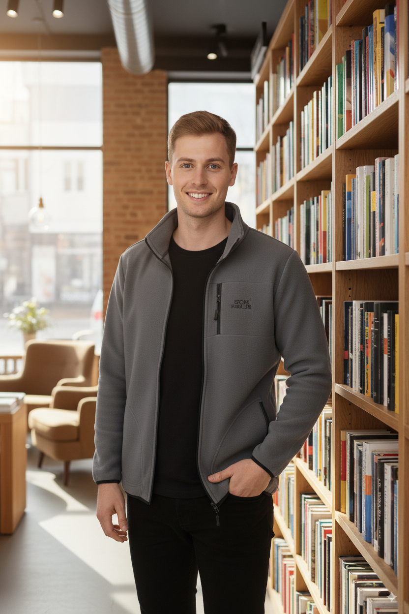 Erkek Kışlık Polar Sweatshirt Hırka Önü Ve Cepleri Fermuarlı Hakim Yaka TamKalıp Antipilling