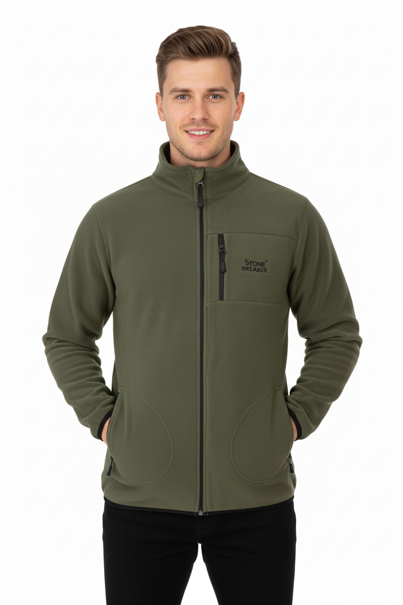 Erkek Kışlık Polar Sweatshirt Hırka Önü Cepleri Fermuarlı Hakim Yaka Rahat RahatAnti pilling