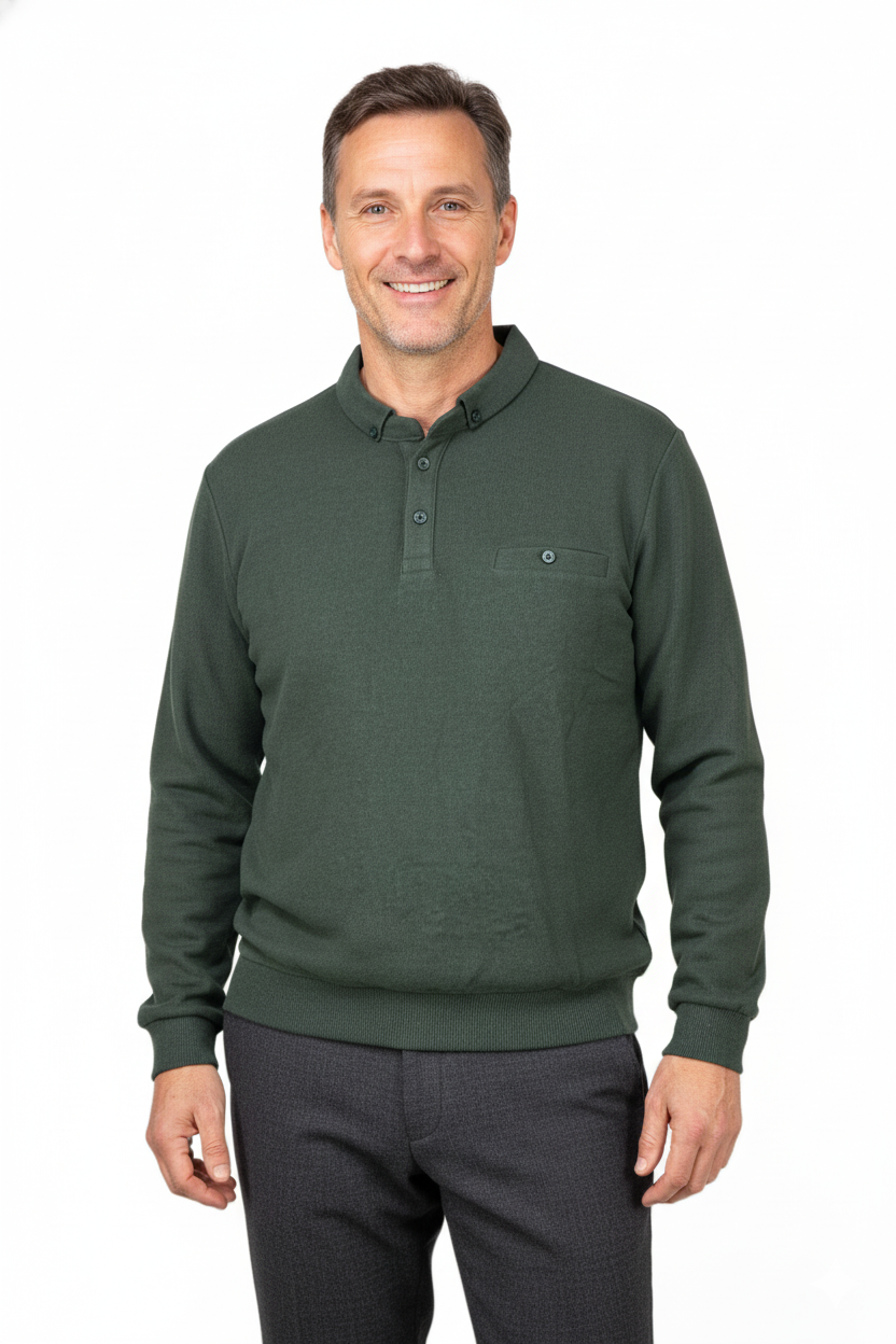 Oppland Erkek Kışlık Kazak Polo Yaka Oxford Fleto Cepli Dokulu Rahat Kesim Tam Kalıp