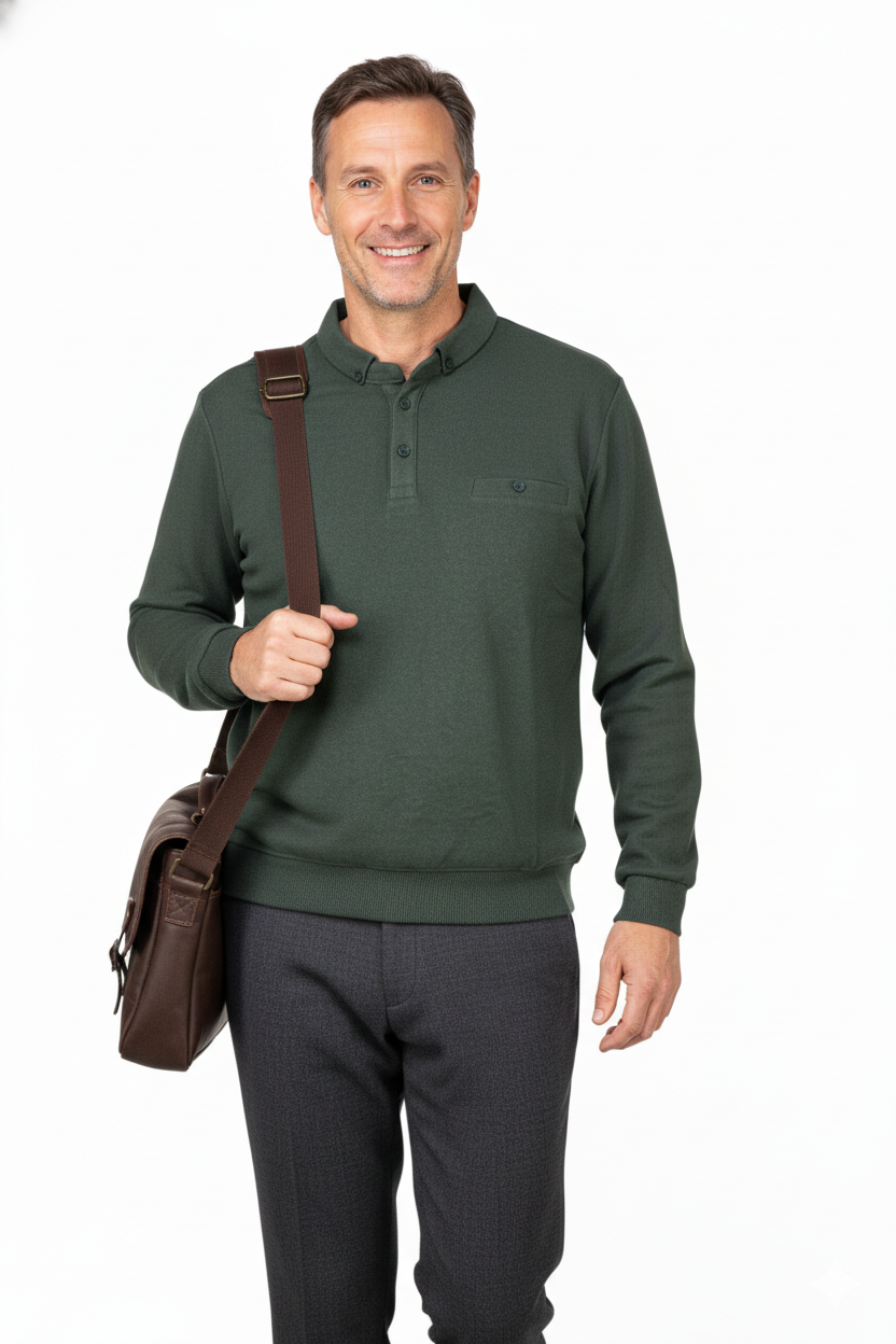 Oppland Erkek Kışlık Kazak Polo Yaka Oxford Fleto Cepli Dokulu Rahat Kesim Tam Kalıp