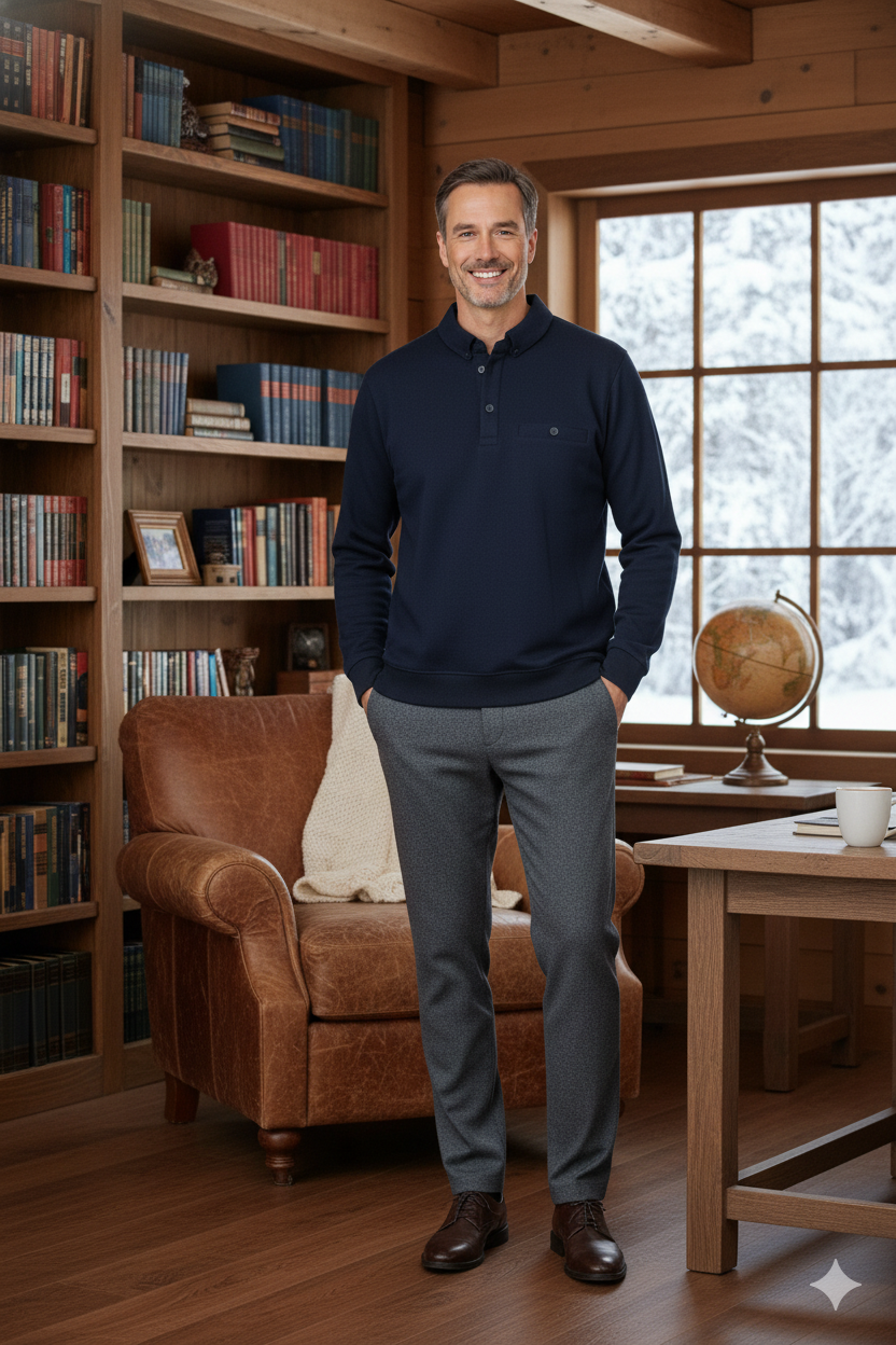 Oppland Erkek Kışlık Kazak Polo Yaka Oxford Fleto Cepli Dokulu Rahat Kesim Tam Kalıp