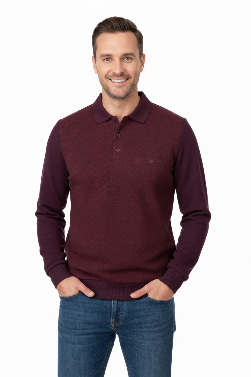 Erkek Kışlık Kazak Pamuklu Düğmeli Polo Yaka Cepli Uzun Kollu Klasik Desenli Rahat Kesim