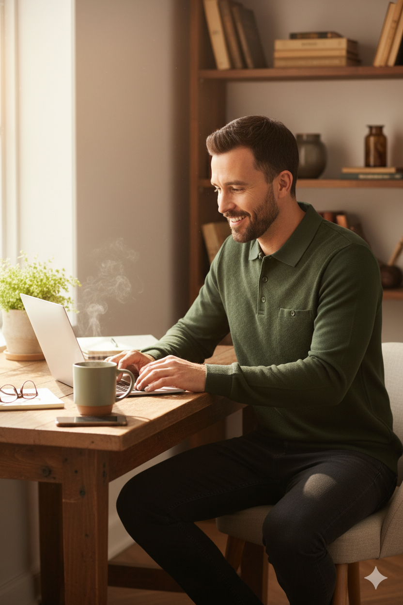 Erkek Kışlık Kazak Pamuklu Düğmeli Polo Yaka Cepli Uzun Kollu Klasik Desenli Rahat Kesim