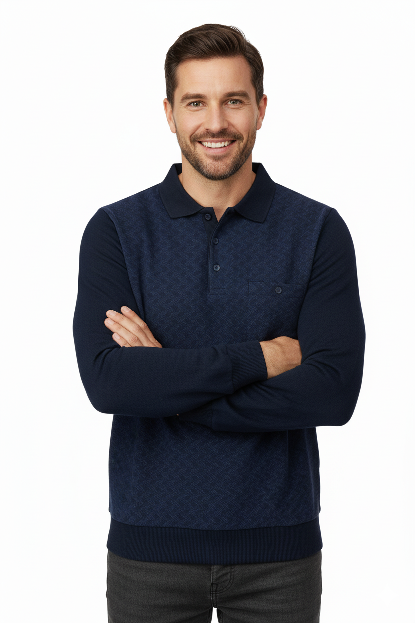 Erkek Kışlık Kazak Pamuklu Düğmeli Polo Yaka Cepli Uzun Kollu Klasik Desenli Rahat Kesim