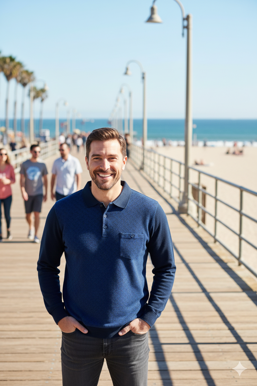 Erkek Kışlık Kazak Pamuklu Düğmeli Polo Yaka Cepli Uzun Kollu Klasik Desenli Rahat Kesim