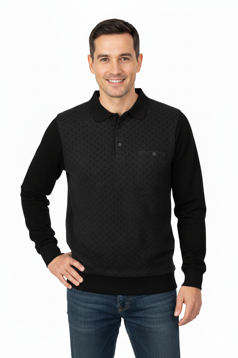 Erkek Kışlık Kazak Pamuklu Düğmeli Polo Yaka Cepli Uzun Kollu Klasik Desenli Rahat Kesim