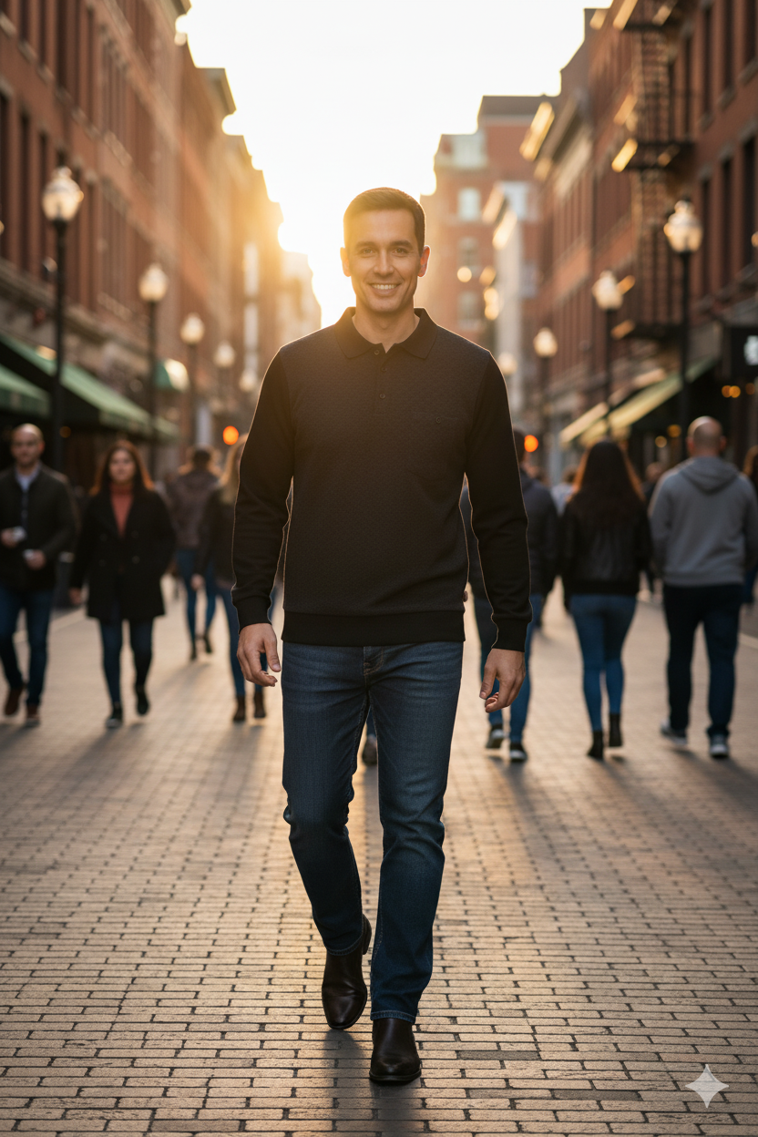 Erkek Kışlık Kazak Pamuklu Düğmeli Polo Yaka Cepli Uzun Kollu Klasik Desenli Rahat Kesim