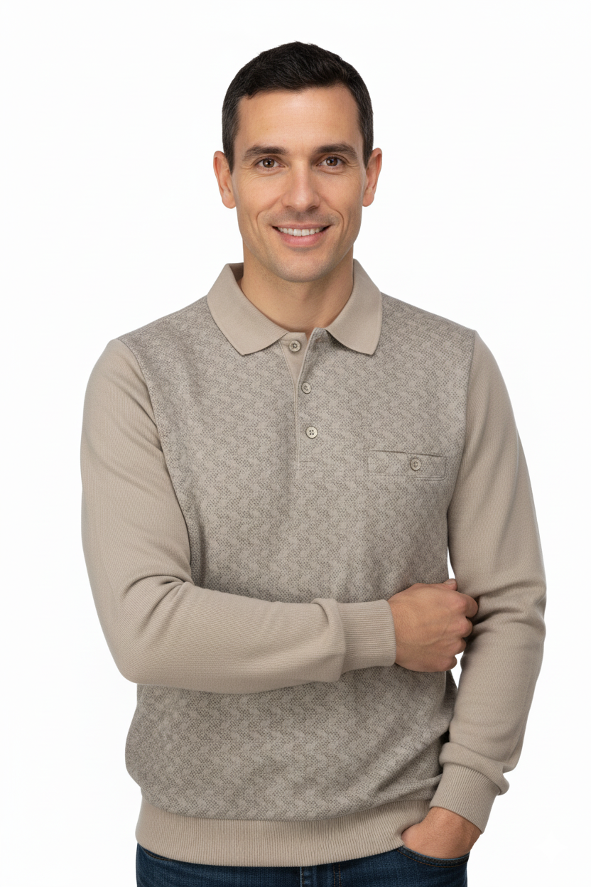 Erkek Kışlık Kazak Pamuklu Düğmeli Polo Yaka Cepli Uzun Kollu Klasik Desenli Rahat Kesim